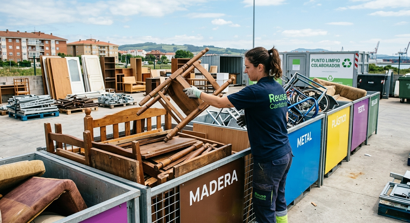 Equipo de Reuse Cantabria realizando la gestión de residuos y reciclaje