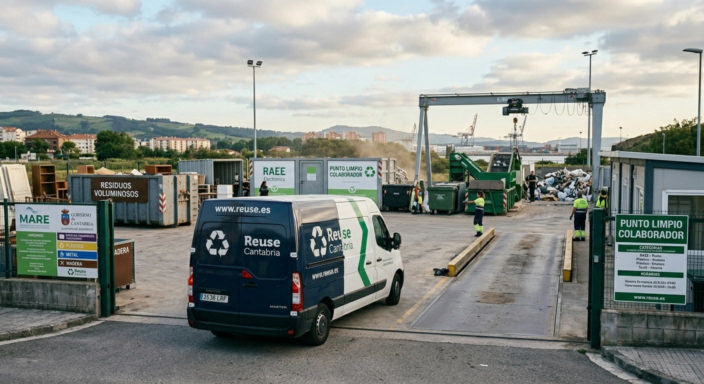 Furgoneta de Reuse Cantabria cargada y llegando a un Punto Limpio oficial en Cantabria para la correcta gestión de residuos